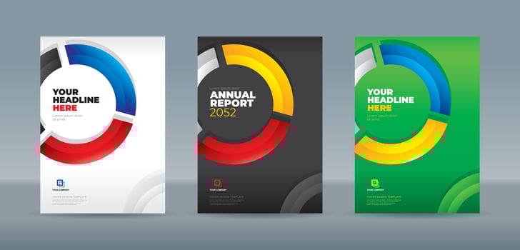 Glass curves in black, blue, yellow, white and red colors form a circle. A4 size book cover template for annual report, magazine, booklet, proposal, portfolio, brochure, poster vector