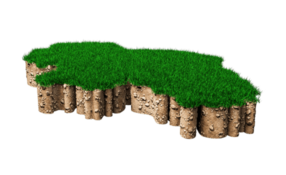 Ireland map soil land geology cross section with green grass and Rock ground texture 3d illustration png