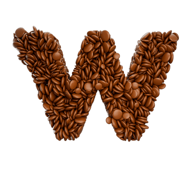Letter W made of chocolate Coated Beans Chocolate Candies Alphabet Word W 3d illustration png