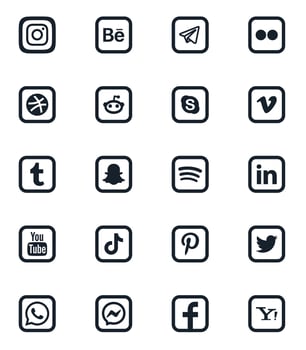 Social media logo icons set vector. Facebook Instagram Messenger WhatsApp Twitter Pinterest Youtube LinkedIn Spotify Snapchat Tumblr Vimeo Skype Dribble Telegram - Zurich, Switzerland, 26.06.23. vector