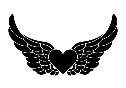 heart with angel wings silhouette vector