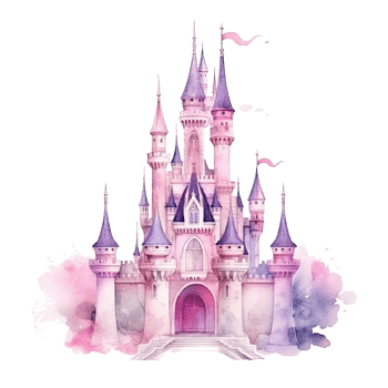 Cute watercolor princess castle. Illustration png