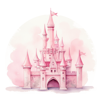 Pink watercolor princess castle isolated. Illustration png