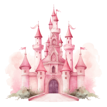 Pink watercolor princess castle isolated. Illustration png