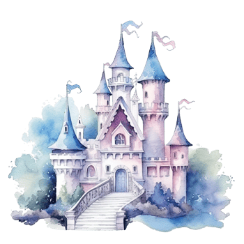 Cute watercolor princess castle. Illustration png