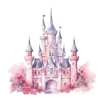 Cute watercolor princess castle. Illustration png