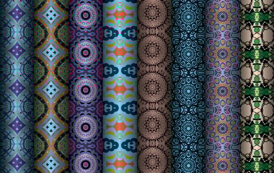 Colorful fabric design Set of Modern vintage red blue black repeated pattern for allover print and textile industry, Collection of geometric repeated patterns design, bundle, fabric texture background vector