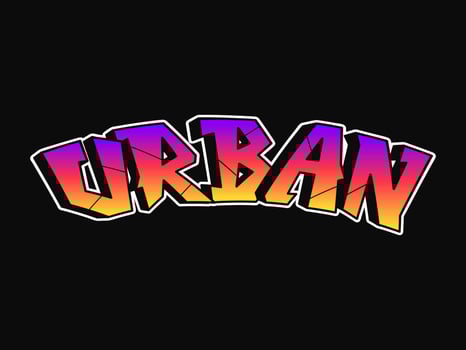 Urban word trippy psychedelic graffiti style letters.Vector hand drawn doodle cartoon logo urban illustration. Funny cool trippy letters, fashion, graffiti style print for t-shirt, poster concept vector