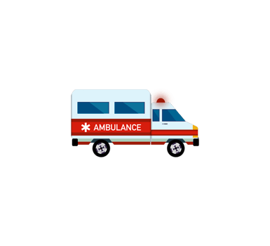 illustration of medical, Emergency car, ambulance medical service vehicle, colored ambulance car speeding, flat cartoon medical vehicle paramedic van auto side view, transparent background PNG
