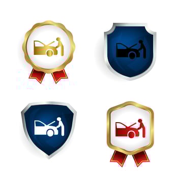 Abstract Man Repairing Car Badge and Label Collection vector