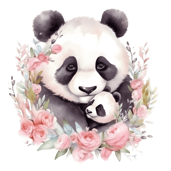 Watercolor panda with baby png
