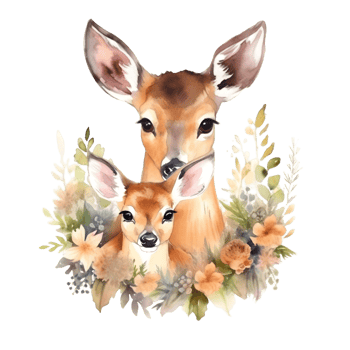 Watercolor deer with baby png