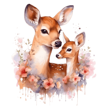 Watercolor deer with baby png