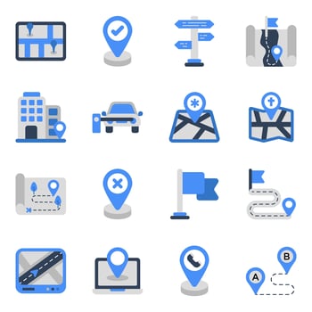 Pack of Map and Direction Flat Icons vector