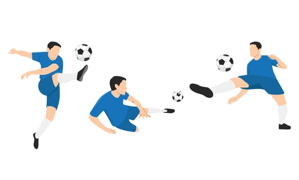 Man soccer player or football player doing different variation. vector