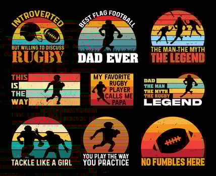Rugby T shirt Design Bundle, Vector American Football T shirt  design, Rugby shirt,  American Football vintage T shirt design Collection