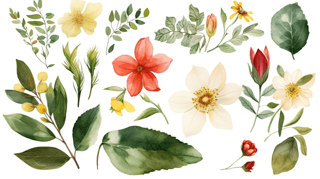 Watercolor Colorful Clementine Flowers, Leaves and Bud Decorated Background. png