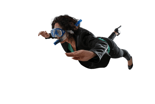 businesswoman with mask swims underwater png