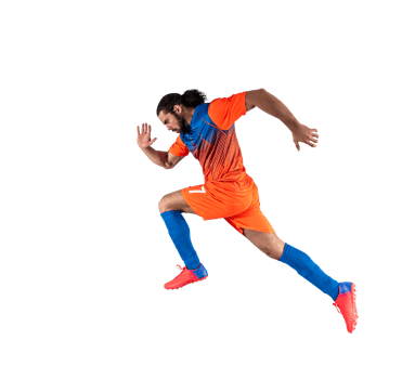 Isolated football  player plays with soccerball in a match png