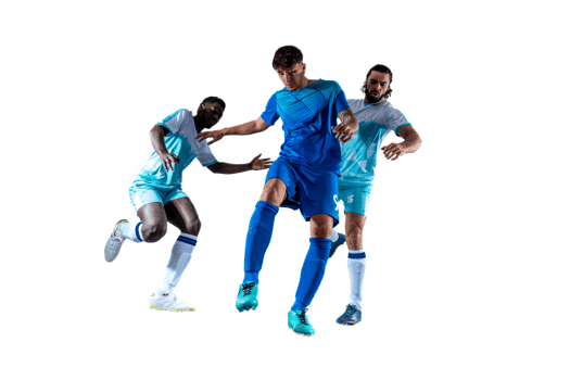 Isolated football  player plays with soccerball in a match png