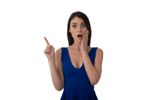 Isolated surprised and amazed beautiful  woman indicates something png