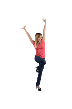 Happy and joyful  woman full of energy with arms raised png