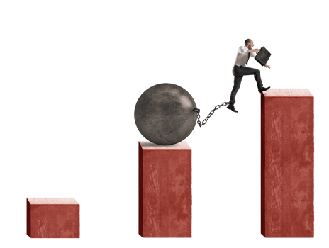 businessman tries to jump attached to a big ball png