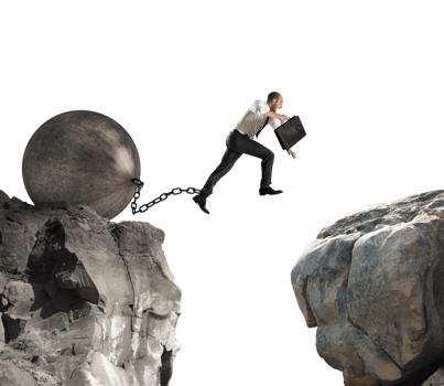businessman tries to jump attached to a big ball png