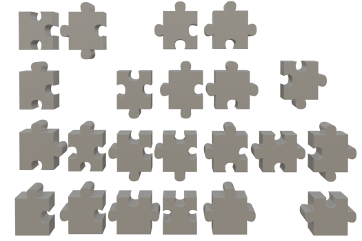 Isolated 3d rendering of a pieces of puzzle png