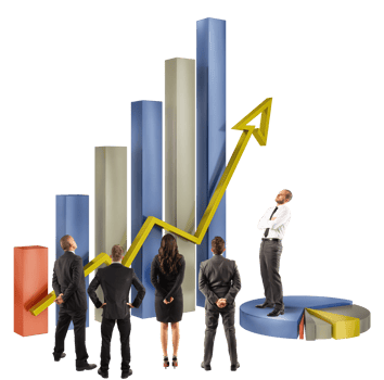 Business  people working together to raise the company statistics png