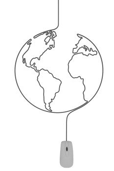 Isolated 3d rendering of a mouse with the cabled shaped as world map png