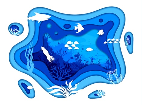 Silhouette sea paper cut landscape in underwater vector