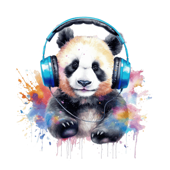 watercolor panda wearing headphones . png