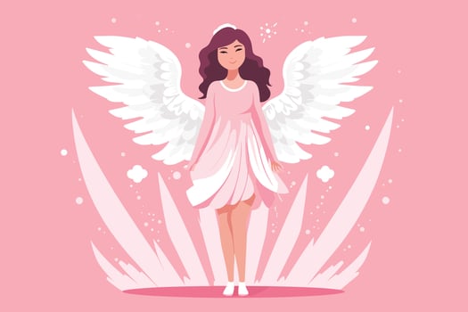 Beautiful Fairy with an Angelic Aura illustration, Angel with wings illustration in pink background vector