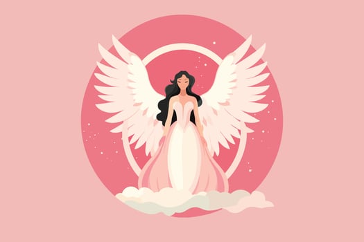 Beautiful Fairy with an Angelic Aura illustration, Angel with wings illustration in pink background vector