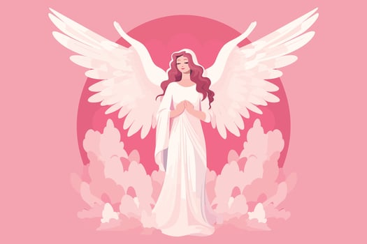 Beautiful Fairy with an Angelic Aura illustration, Angel with wings illustration in pink background vector