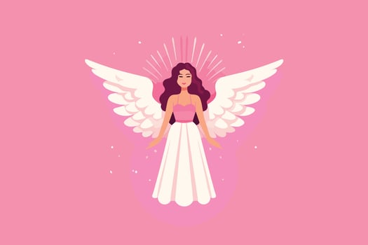Beautiful Fairy with an Angelic Aura illustration, Angel with wings illustration in pink background vector