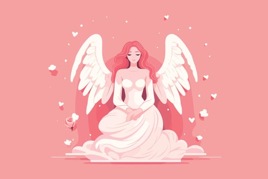 Beautiful Fairy with an Angelic Aura illustration, Angel with wings illustration in pink background vector