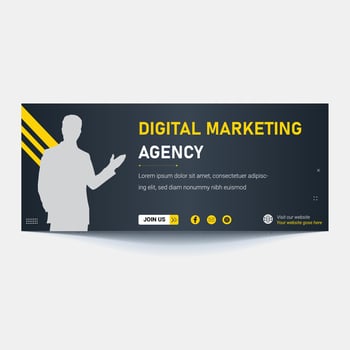 Vector hero banner of digital marketing. Marketing website header with words 'digital marketing'