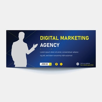 Vector hero banner of digital marketing. Marketing website header with words 'digital marketing'