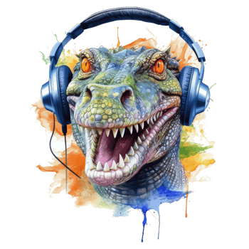 watercolor crocodile wearing headphones . png
