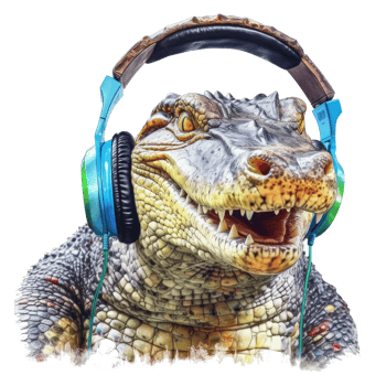 watercolor crocodile wearing headphones . png