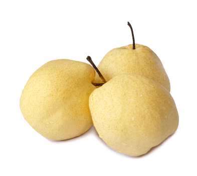 Three fresh yellow Chinese pears isolated with clipping path and shadow in png file format
