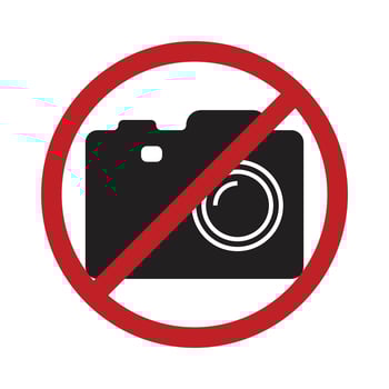Prohibition No Photo Sign, No Photographing Prohibition Sign Symbol, No Video, No photography Icon, Do Not Take Photo Sign, Camera Icon With Red Circle, Prohibited Logo Pictogram, Vector Illustration