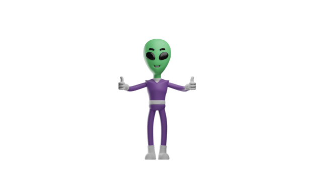 3D illustration. Sweet Alien 3D cartoon character. Alien giving two thumbs up to someone who is very extraordinary. The alien smiled sweetly. 3D cartoon character png