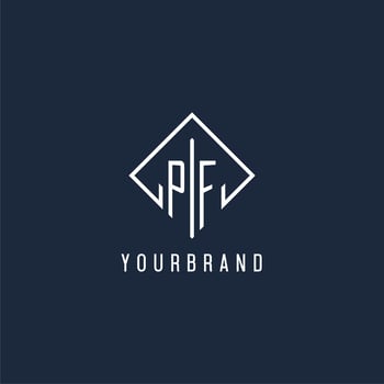 PF initial logo with luxury rectangle style design vector