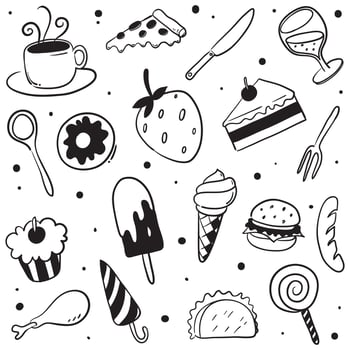 Fast Food Doodle Icons Hand Made Vector Line Art Sketch