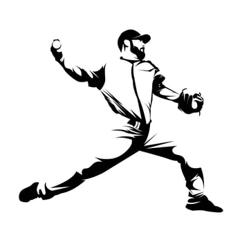 Male baseball player silhouettes on white background isolated. Silhouette of a male baseball player throwing the ball vector illustration
