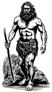 Caveman on White Linocut vector