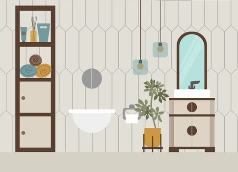 Bathroom interior with furniture. Vector illustration in flat style.